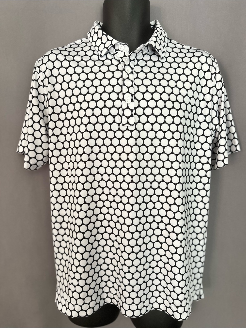 DEOLAX Men’s Black & White Polka Dot Performance Golf Polo Size Medium (1434)